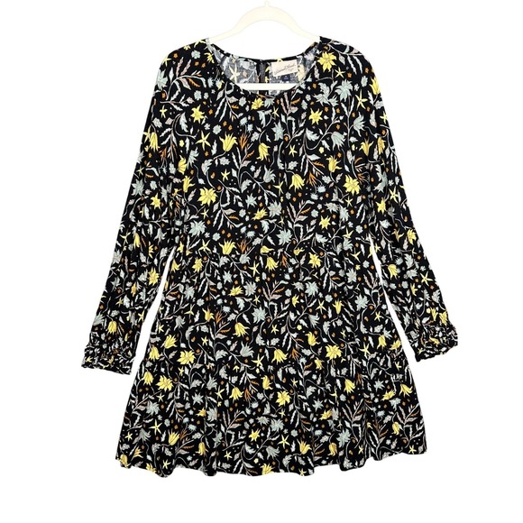 Universal Thread Mini Dress Womens Medium Black Floral Boho Tiered Festival - Picture 3 of 12